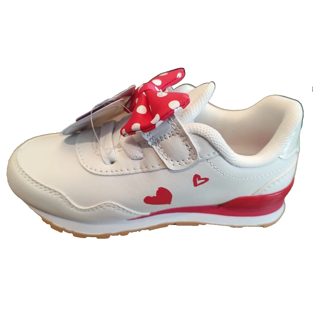 DISNEY JUNIOR Minnie Mouse White Sneakers Size 10 Red Bow‎ NWOB